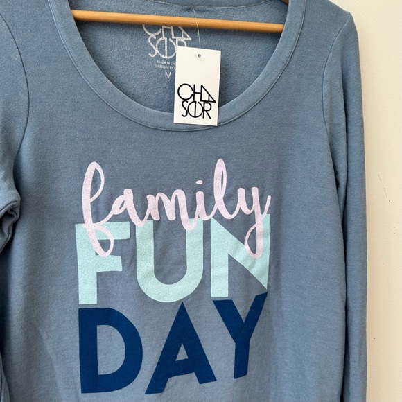Chaser Sweater Womens Medium Blue Long Sleeves Tops Round Neck Family Fun Day - Picture 5 of 6